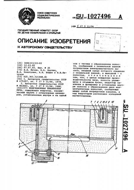 Индукционная плавильная печь (патент 1027496)