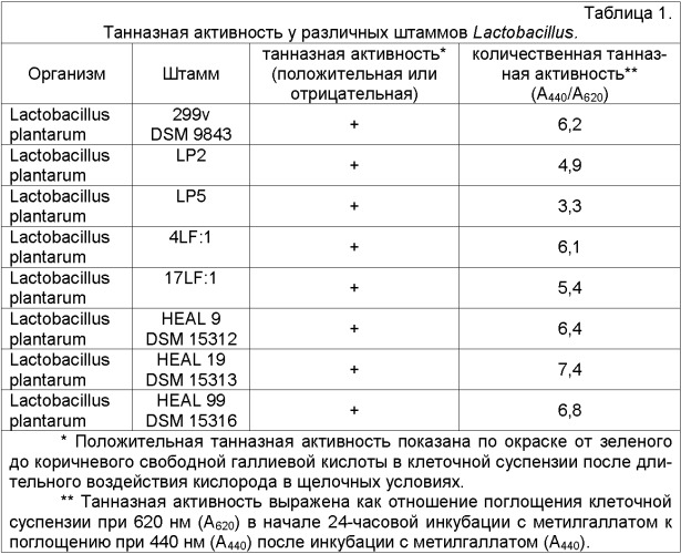 Композиция, обладающая противовоспалительными свойствами, штамм lactobacillus plantarum - продуцент танназы (варианты) и его применения (патент 2356942)