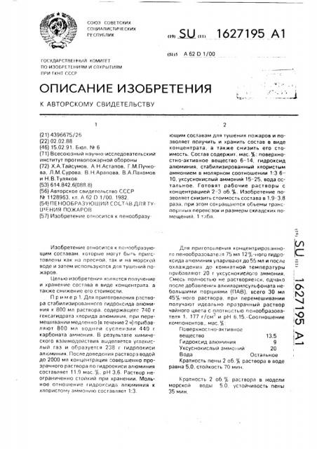 Пенообразующий состав для тушения пожаров (патент 1627195)