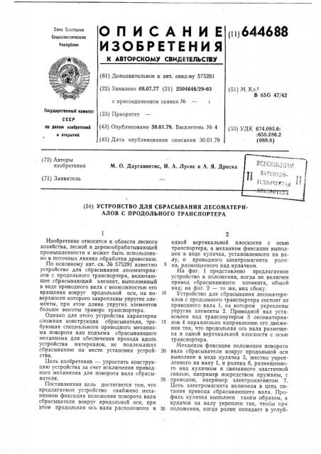 Устройство для сбрасывания лесоматериалов с продольного транспортера (патент 644688)