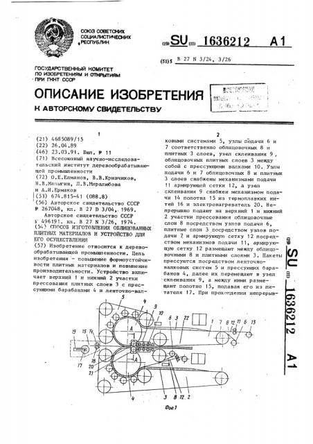 Способ изготовления облицованных плитных материалов и устройство для его осуществления (патент 1636212)