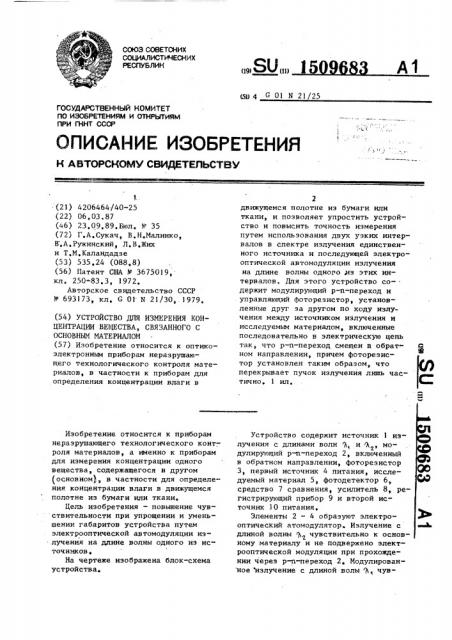 Устройство для измерения концентрации вещества, связанного с основным материалом (патент 1509683)