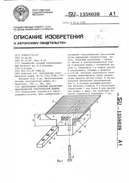 Шихтованный полюсный наконечник многополюсной электрической машины (патент 1358039)