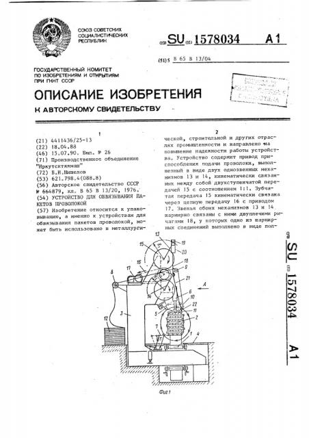 Устройство для обвязывания пакетов проволокой (патент 1578034)
