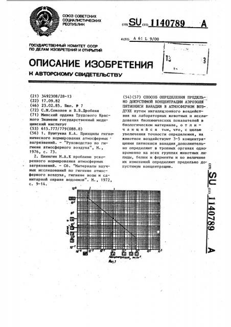 Способ определения предельно допустимой концентрации аэрозоля пятиокиси ванадия в атмосферном воздухе (патент 1140789)