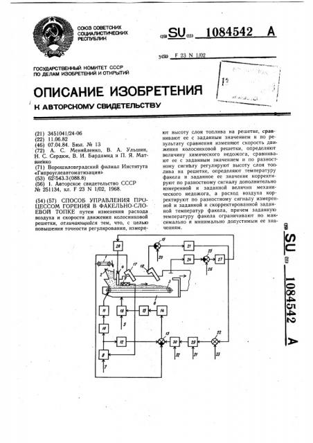 Способ управления процессом горения в факельно-слоевой топке (патент 1084542)