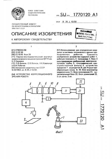 Устройство корреляционного зрения робота (патент 1770120)