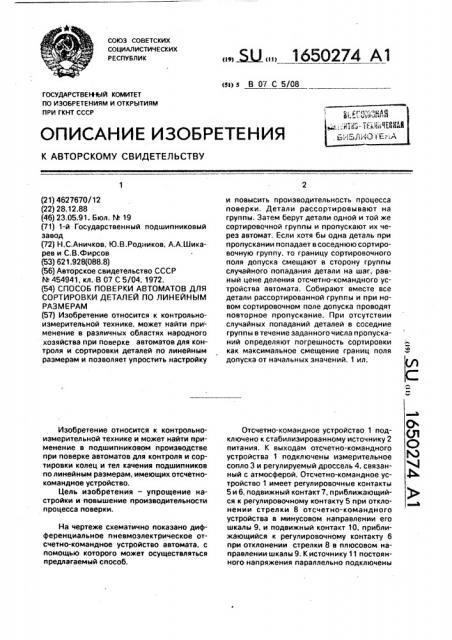 Способ поверки автоматов для сортировки деталей по линейным размерам (патент 1650274)