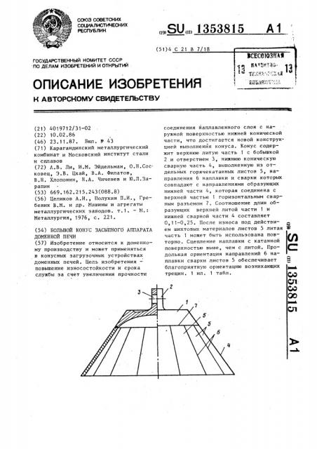 Большой конус засыпного аппарата доменной печи (патент 1353815)