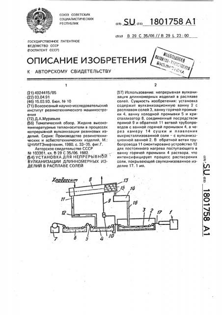 Установка для непрерывной вулканизации длинномерных изделий в расплаве солей (патент 1801758)