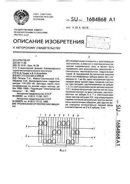 Трехфазная 2р-полюсная машина (патент 1684868)