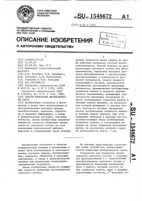 Способ измерения интенсивности света (патент 1548672)