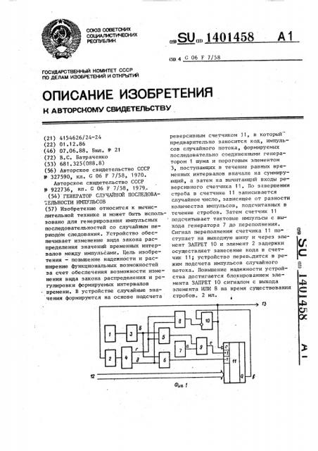 Генератор случайной последовательности импульсов (патент 1401458)