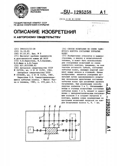 Способ испытания по схеме замкнутого контура составных зубчатых колес (патент 1295258)