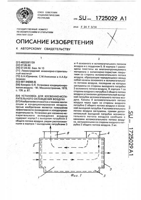 Установка для косвенно-испарительного охлаждения воздуха (патент 1725029)