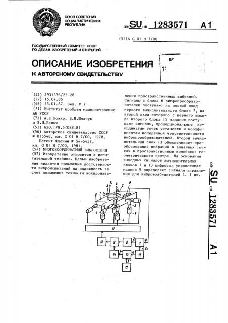 Многокоординатный вибростенд (патент 1283571)