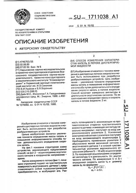 Способ измерения характеристик капель в потоке диспергируемой жидкости (патент 1711038)