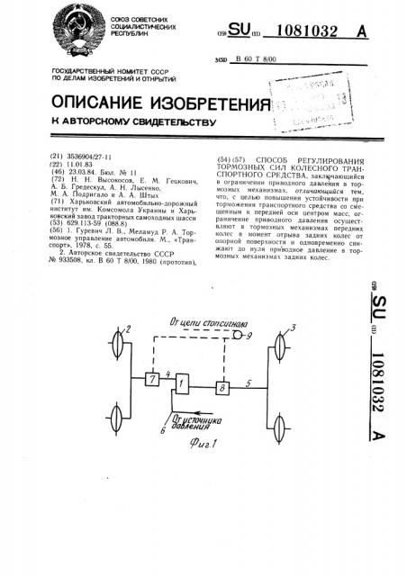 Способ регулирования тормозных сил колесного транспортного средства (патент 1081032)