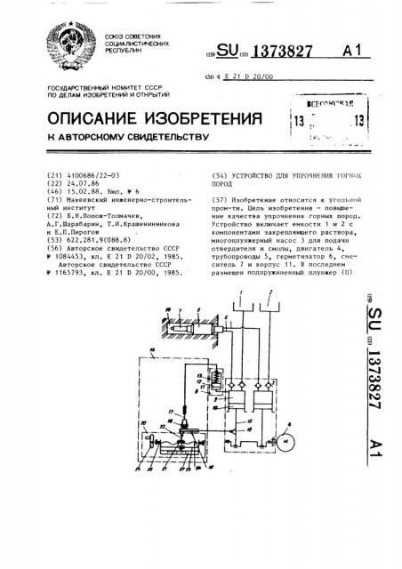 Устройство для упрочнения горных пород (патент 1373827)