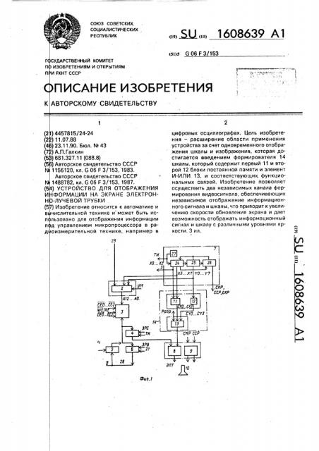 Устройство для отображения информации на экране электронно- лучевой трубки (патент 1608639)