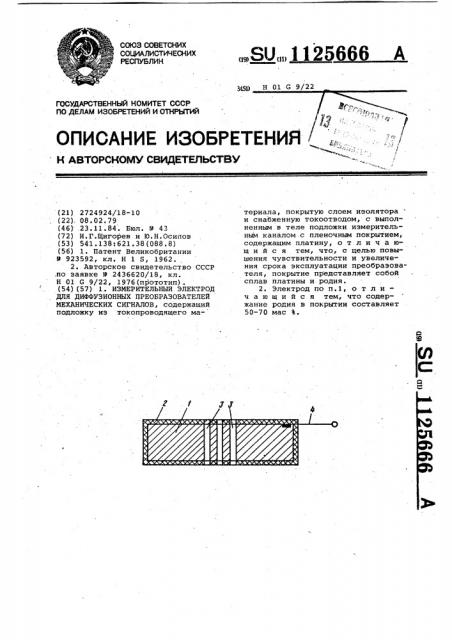 Измерительный электрод для диффузионных преобразователей механических сигналов (патент 1125666)