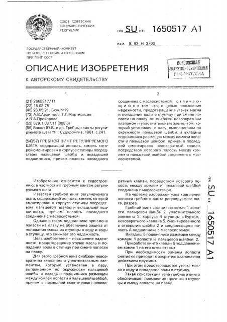 Гребной винт регулируемого шага (патент 1650517)