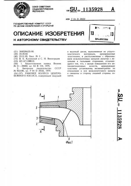 Рабочее колесо центробежного насоса (патент 1135928)