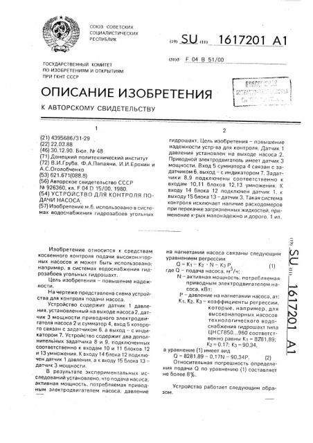 Устройство для контроля подачи насоса (патент 1617201)