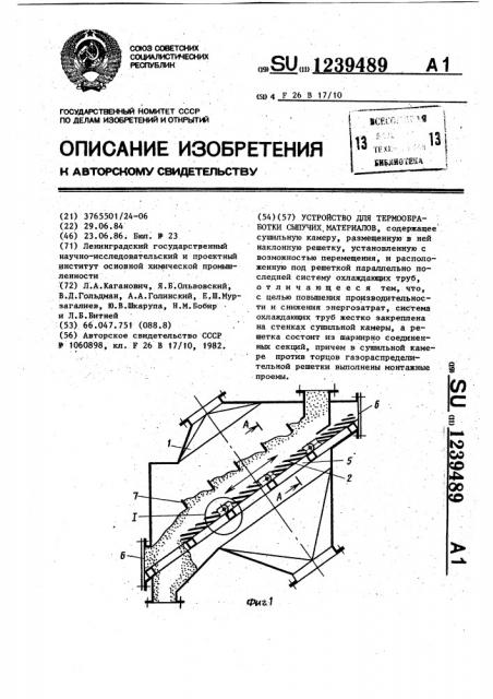 Устройство для термообработки сыпучих материалов (патент 1239489)