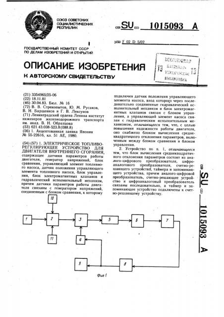 Электрическое топливорегулирующее устройство для двигателя внутреннего сгорания (патент 1015093)