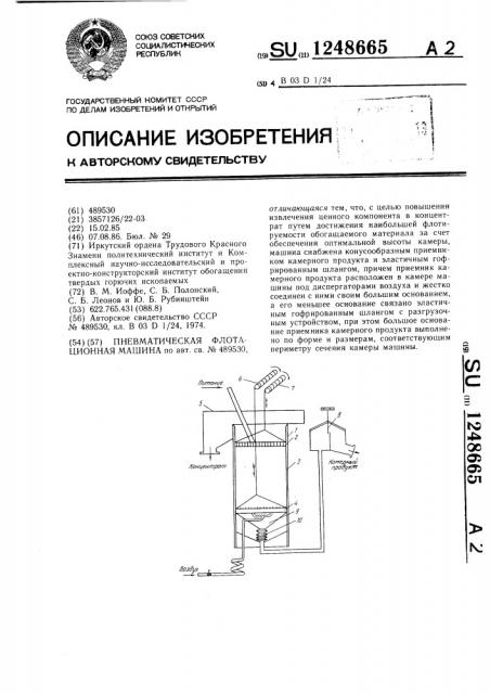 Пневматическая флотационная машина (патент 1248665)