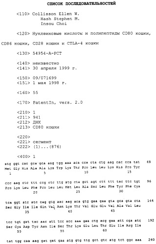 Нуклеиновые кислоты, кодирующие рецептор ctla-4 кошки, вектор, клетки-хозяева, вакцины, олигонуклеотиды, полипептиды ctla-4 кошки и способы индукции и подавления иммунного ответа у кошки (патент 2377302)