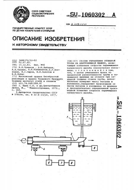 Способ управления отливкой трубы на центробежной машине (патент 1060302)