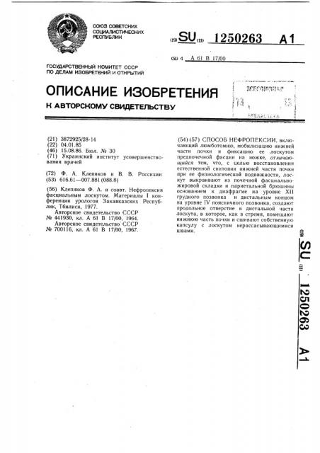 Способ нефропексии (патент 1250263)
