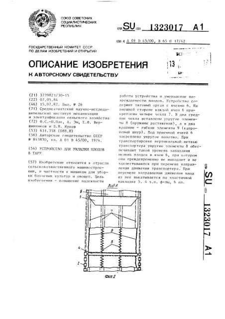 Устройство для укладки плодов в тару (патент 1323017)