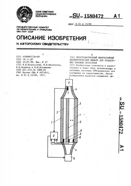 Пространственный многослойный диэлектрический фильтр для подавления боковых лепестков (патент 1580472)