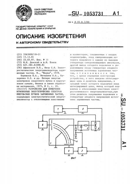 Устройство для измерения мгновенных энергетических спектров импульсных пучков заряженных частиц (патент 1053731)