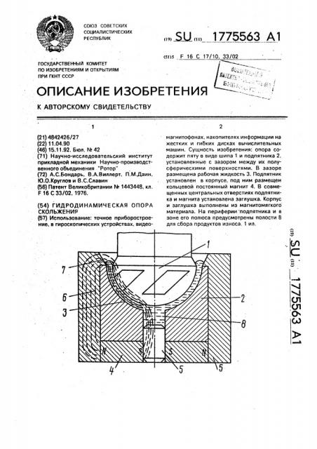 Гидродинамическая опора скольжения (патент 1775563)