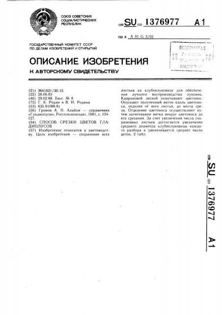 Способ срезки цветов гладиолусов (патент 1376977)