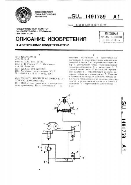 Тормозная система монорельсового локомотива (патент 1491759)