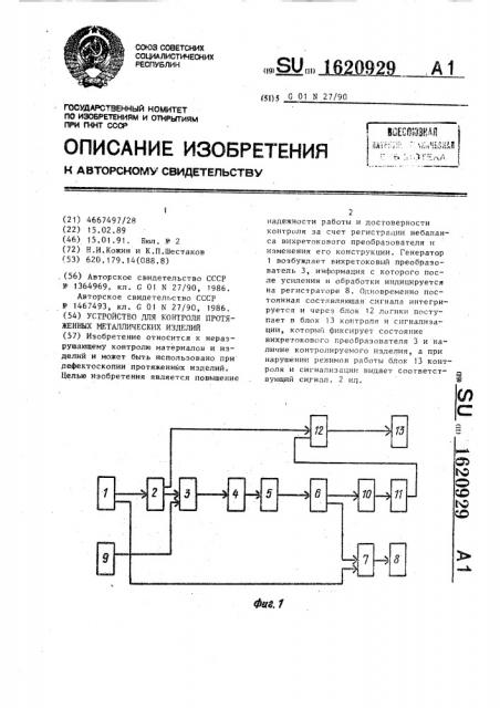 Устройство для контроля протяженных металлических изделий (патент 1620929)