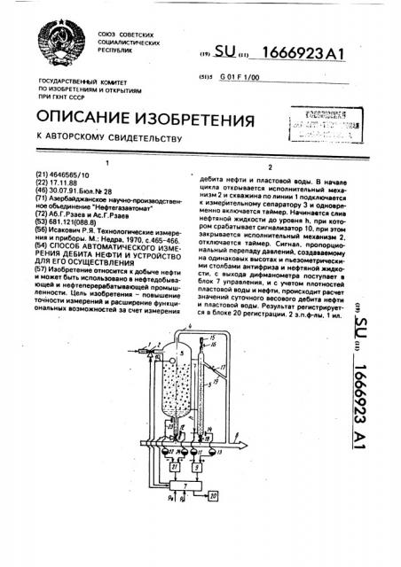 Способ автоматического измерения дебита нефти и устройство для его осуществления (патент 1666923)