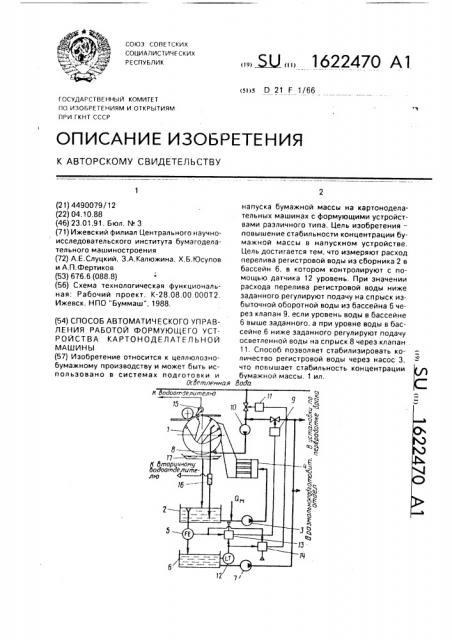 Способ автоматического управления работой формующего устройства картоноделательной машины (патент 1622470)
