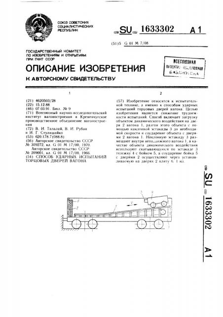Способ ударных испытаний торцовых дверей вагона (патент 1633302)