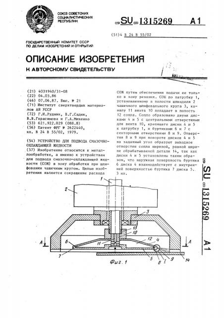 Устройство для подвода смазочно-охлаждающей жидкости (патент 1315269)