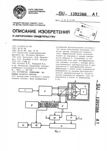 Устройство измерения линейных размеров образца (патент 1392366)