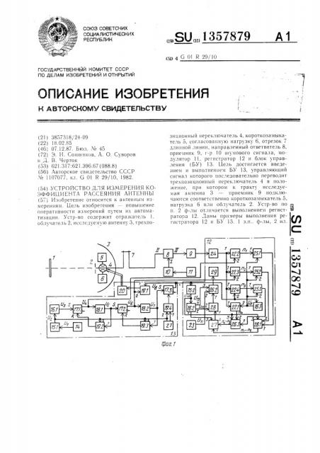 Устройство для измерения коэффициента рассеяния антенны (патент 1357879)