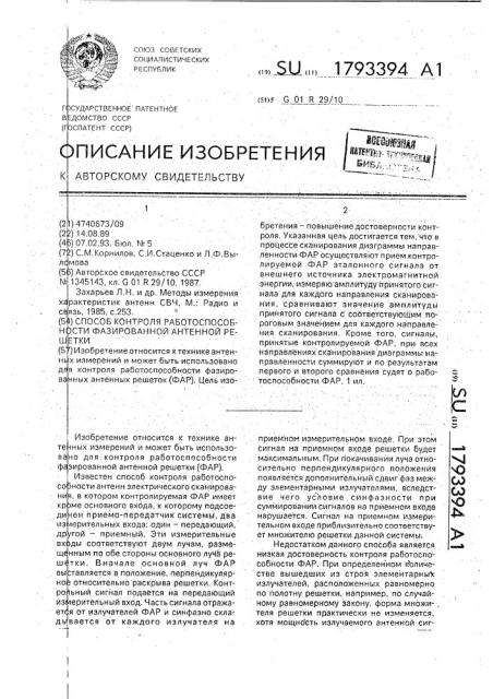 Способ контроля работоспособности фазированной антенной решетки (патент 1793394)