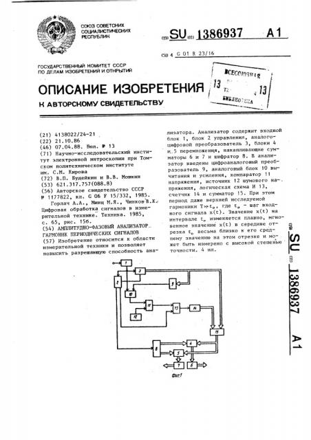 Амплитудно-фазовый анализатор гармоник периодических сигналов (патент 1386937)