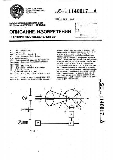 Оптическое устройство для контроля качества покрытий (патент 1140017)